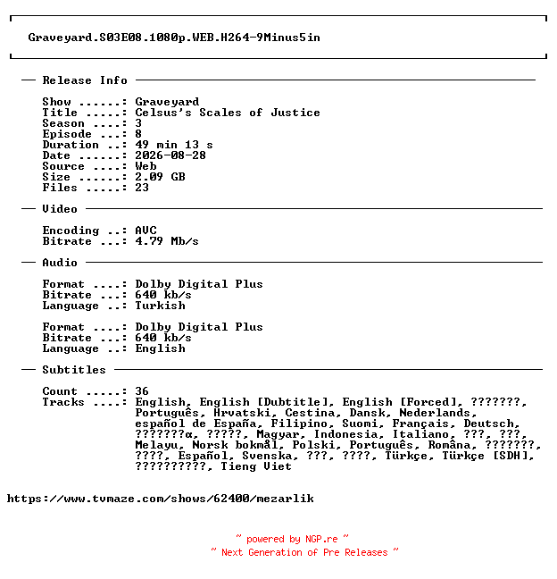 NFO for the release Graveyard.S03E08.1080p.WEB.H264-9Minus5in by 9Minus5in