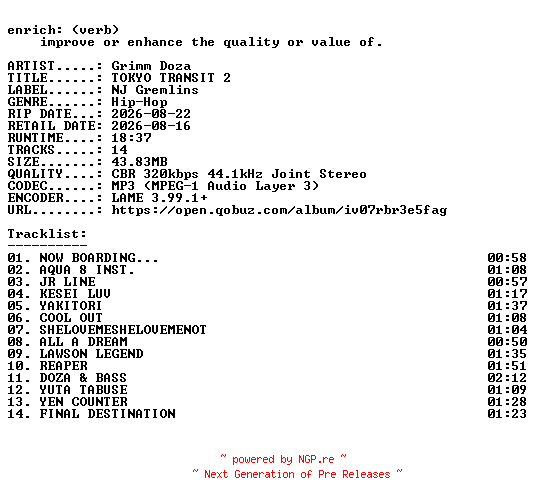 NFO for the release Grimm_Doza-TOKYO_TRANSIT_2-WEB-2026-ENRiCH by ENRiCH