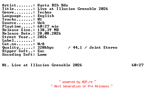 NFO for the release HYSTA_B2B_RDO-Live_at_ILLUSION_GRENOBLE_2026-WEB-2026-XTC_iNT by XTC_iNT