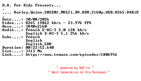 NFO for the release Harley.Quinn.S02E01.MULTi.DV.HDR.2160p.WEB.H265-D4KiD by D4KiD