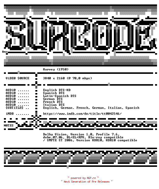 NFO for the release Harvey.1950.COMPLETE.UHD.BLURAY-SURCODE by SURCODE