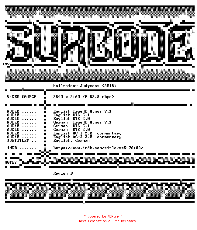 NFO for the release Hellraiser.Judgment.2018.COMPLETE.UHD.BLURAY-SURCODE by SURCODE