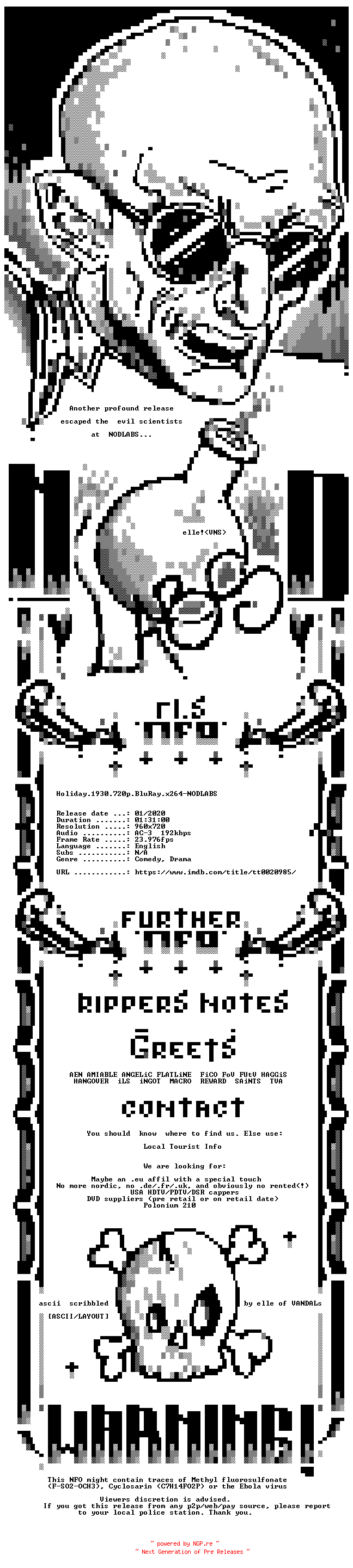 NFO for the release Holiday.1930.720p.BluRay.x264-NODLABS by NODLABS