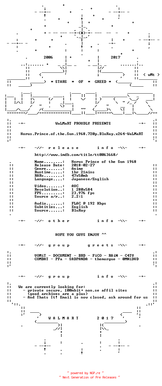 NFO for the release Horus.Prince.of.the.Sun.1968.720p.BluRay.x264-WaLMaRT by WaLMaRT