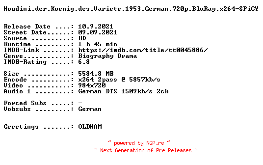 NFO for the release Houdini.der.Koenig.des.Variete.1953.German.720p.BluRay.x264-SPiCY by SPiCY