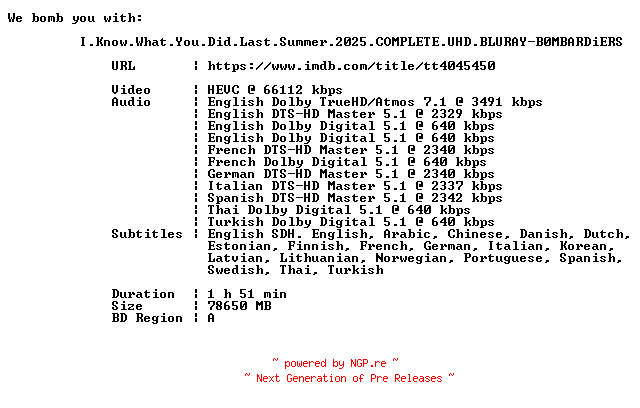 NFO for the release I.Know.What.You.Did.Last.Summer.2025.COMPLETE.UHD.BLURAY-B0MBARDiERS by B0MBARDiERS