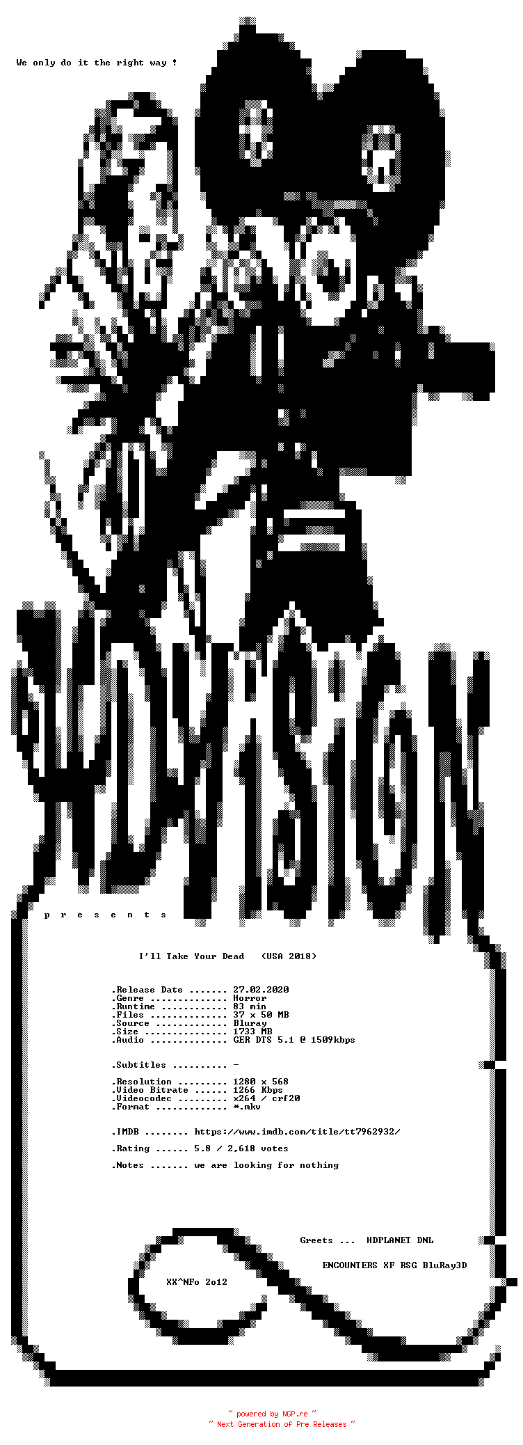 NFO for the release Ill.Take.Your.Dead.2018.German.720p.BluRay.x264-HDViSiON by HDViSiON