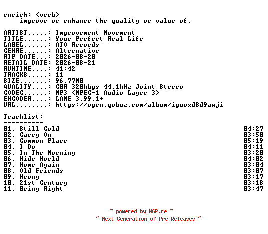 NFO for the release Improvement_Movement-Your_Perfect_Real_Life-WEB-2026-ENRiCH by ENRiCH