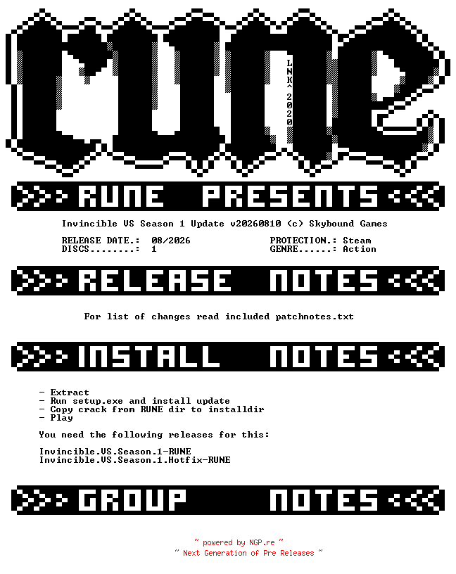 NFO for the release Invincible.VS.Season.1.Update.v20260810-RUNE by RUNE