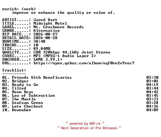 NFO for the release Jared_Hart-Midnight_Motel-WEB-2026-ENRiCH by ENRiCH