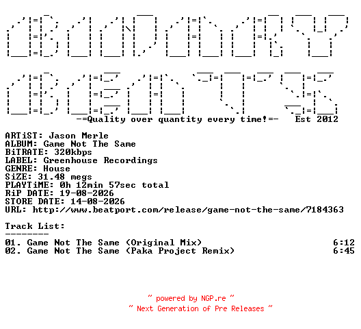 NFO for the release Jason_Merle-Game_Not_The_Same-(GHR-299)-WEB-2026-BB by BB