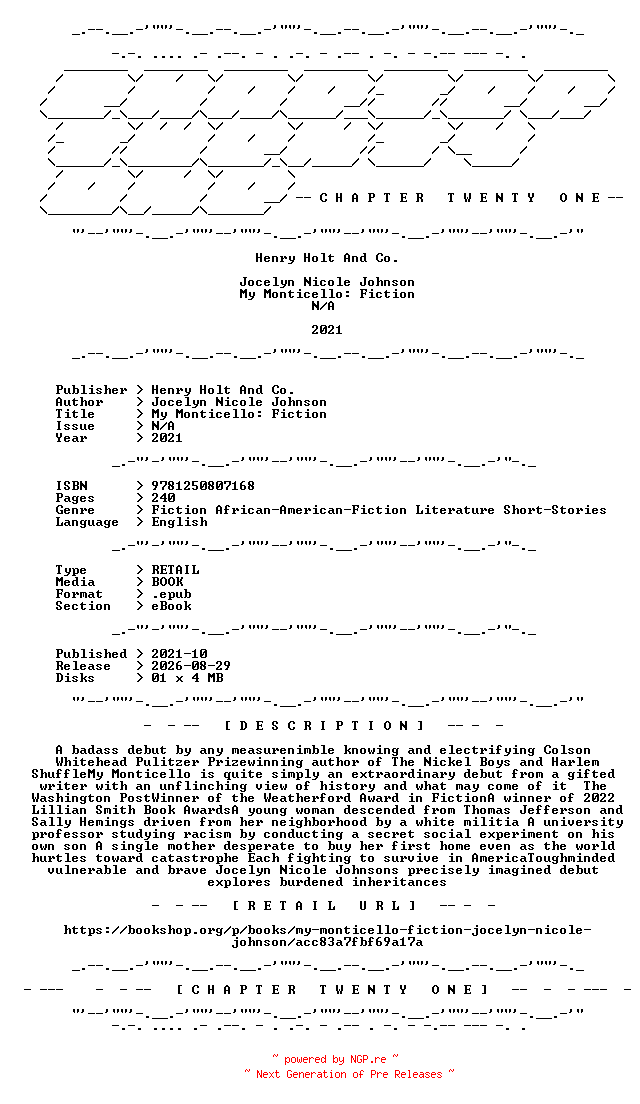 NFO for the release Jocelyn.Nicole.Johnson.-.My.Monticello.Fiction.2021.RETAIL.EPUB.eBook-CTO by CTO