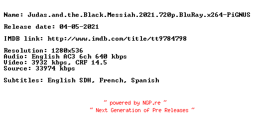 NFO for the release Judas.and.the.Black.Messiah.2021.720p.BluRay.x264-PiGNUS by PiGNUS