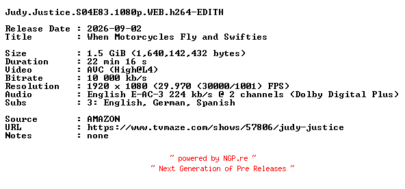 NFO for the release Judy.Justice.S04E83.1080p.WEB.h264-EDITH by EDITH