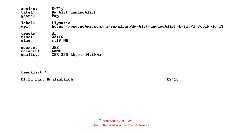 NFO for the release K-Fly_-_Du_Bist_Unglaublich-SINGLE-WEB-DE-2026-BITCOINS by BITCOINS