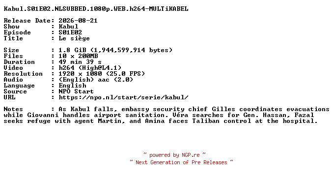 NFO for the release Kabul.S01E02.NLSUBBED.1080p.WEB.h264-MULTiKABEL by MULTiKABEL