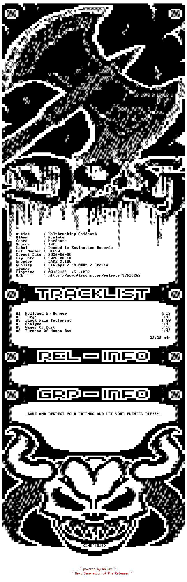 NFO for the release Kaltbruching_Acideath-Acolyte-TAPE-2026-D2H by D2H