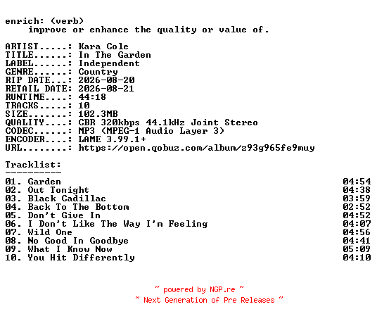NFO for the release Kara_Cole-In_The_Garden-WEB-2026-ENRiCH by ENRiCH