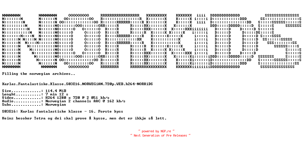 NFO for the release Karlas.Fantalastiske.Klasse.S03E16.NORWEGiAN.720p.WEB.h264-NORKiDS by NORKiDS