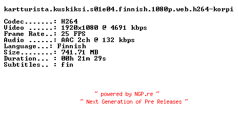 NFO for the release Kartturista.Kuskiksi.S01E04.FiNNiSH.1080p.WEB.H264-KORPI by KORPI