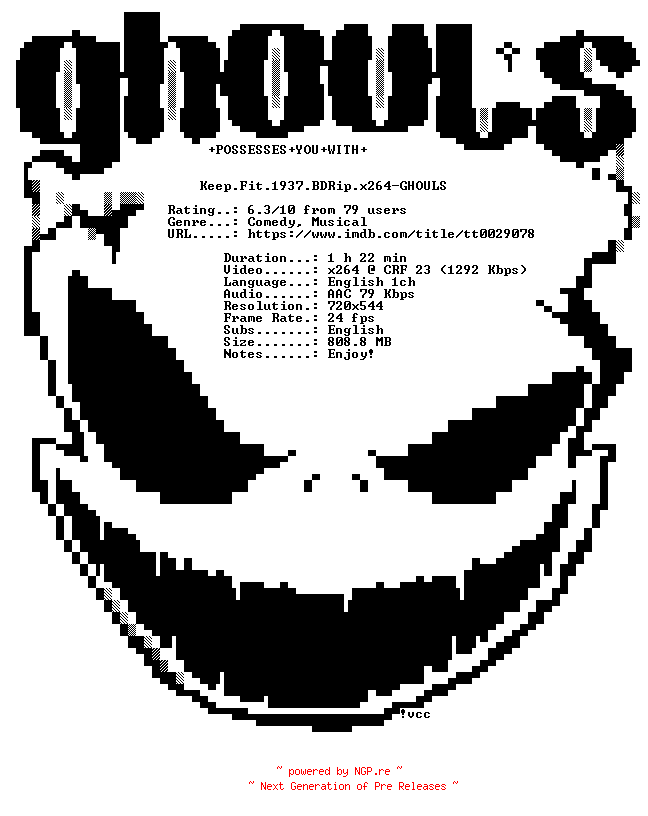 NFO for the release Keep.Fit.1937.BDRip.x264-GHOULS by GHOULS