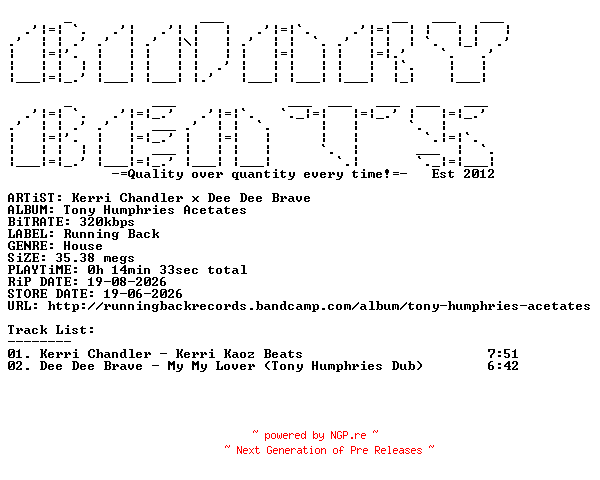 NFO for the release Kerri_Chandler_x_Dee_Dee_Brave-Tony_Humphries_Acetates-(RBTHKISSPROMO)-WEB-2026-BB by BB
