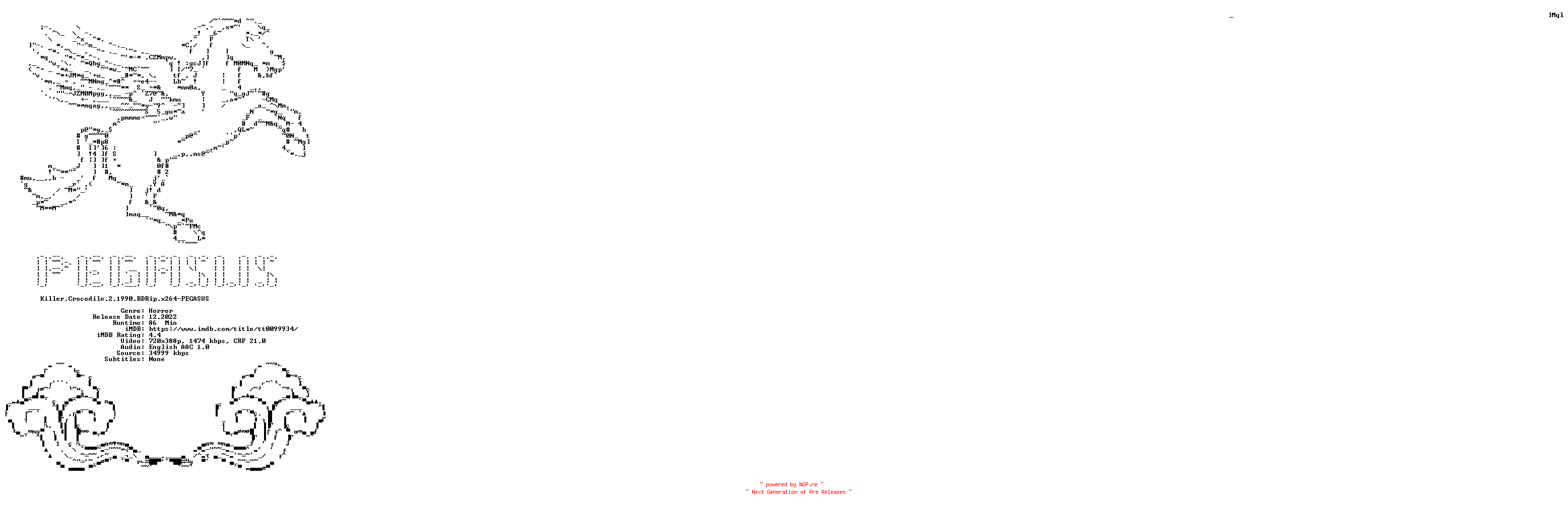 NFO for the release Killer.Crocodile.2.1990.iNTERNAL.BDRip.x264-PEGASUS by PEGASUS