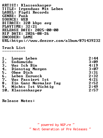 NFO for the release Klassenkasper-Irgendwas_Mit_Leben-WEB-DE-2025-SDR by SDR