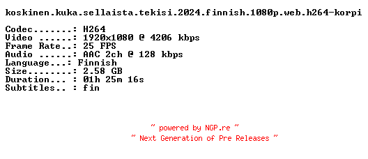 NFO for the release Koskinen.Kuka.Sellaista.Tekisi.2024.FiNNiSH.1080p.WEB.H264-KORPI by KORPI