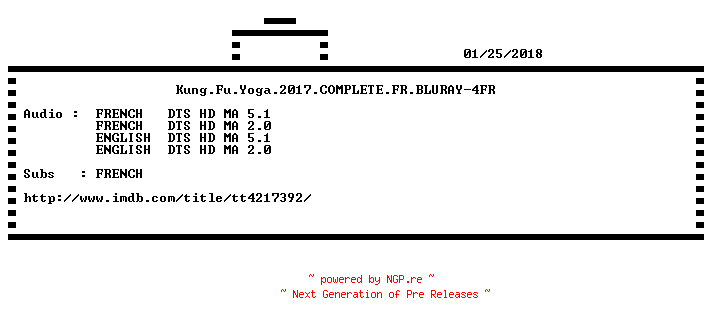 NFO for the release Kung.Fu.Yoga.2017.COMPLETE.FR.BLURAY-4FR by 4FR