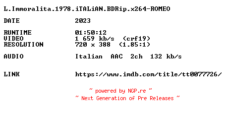 NFO for the release L.Immoralita.1978.iTALiAN.BDRip.x264-ROMEO by ROMEO