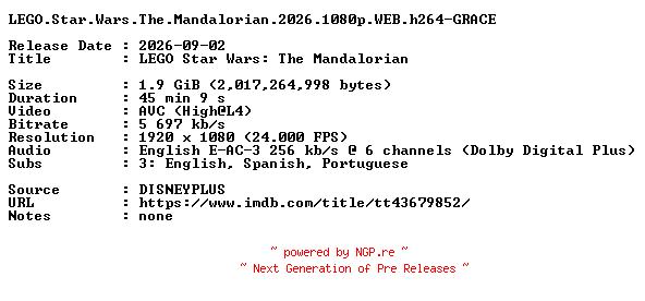 NFO for the release LEGO.Star.Wars.The.Mandalorian.2026.1080p.WEB.h264-GRACE by GRACE