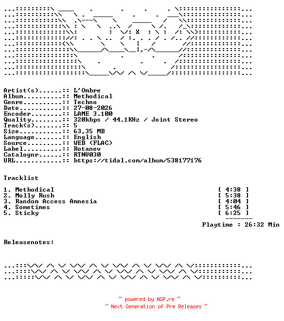 NFO for the release LOmbre-Methodical-RTNV030-WEB-2026-WAV by WAV