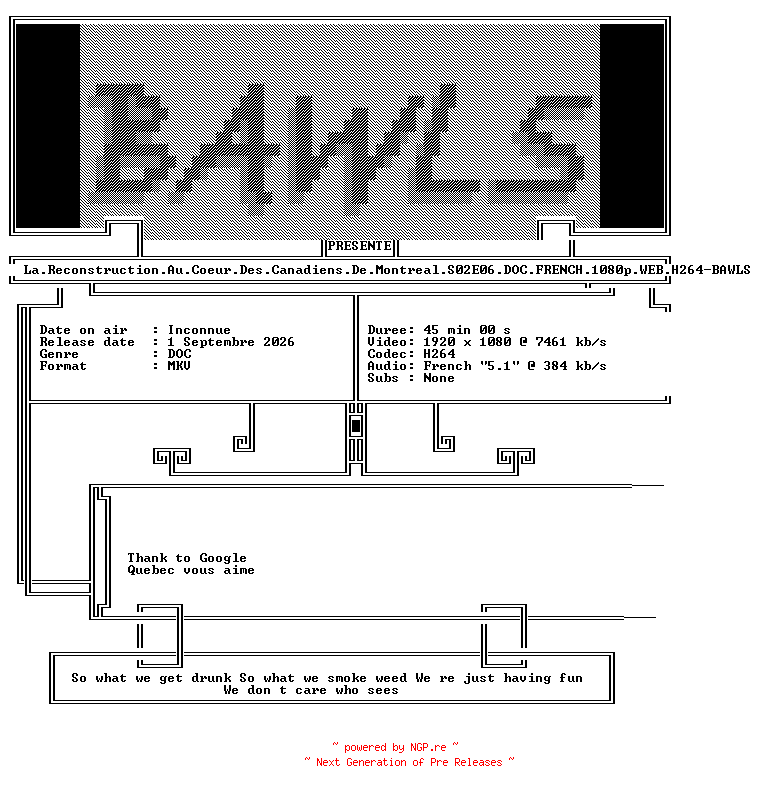 NFO for the release La.Reconstruction.Au.Coeur.Des.Canadiens.De.Montreal.S02E06.DOC.FRENCH.1080p.WEB.H264-BAWLS by BAWLS