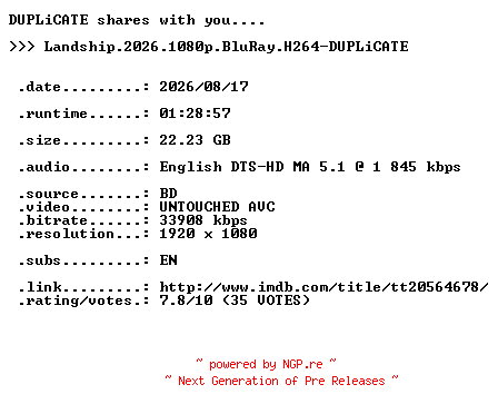 NFO for the release Landship.2026.1080p.BluRay.H264-DUPLiCATE by DUPLiCATE