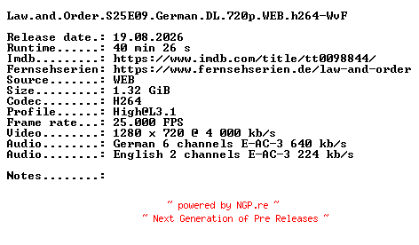 NFO for the release Law.and.Order.S25E09.German.DL.720p.WEB.h264-WvF by WvF