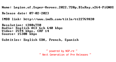 NFO for the release Legion.of.Super-Heroes.2022.720p.BluRay.x264-PiGNUS by PiGNUS