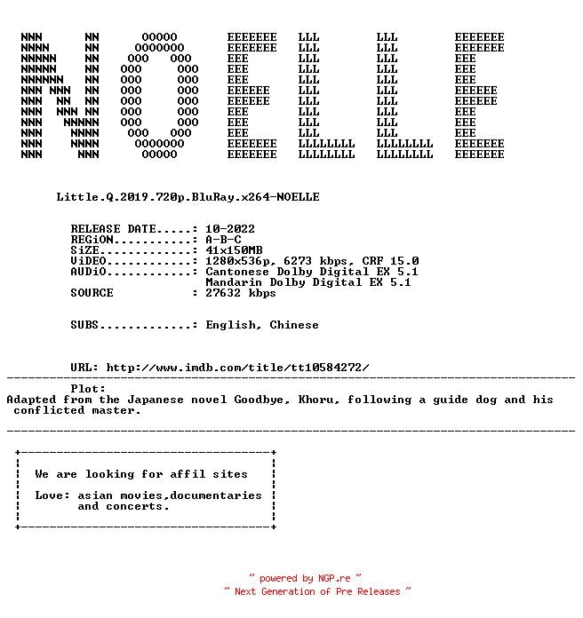 NFO for the release Little.Q.2019.720p.BluRay.x264-NOELLE by NOELLE