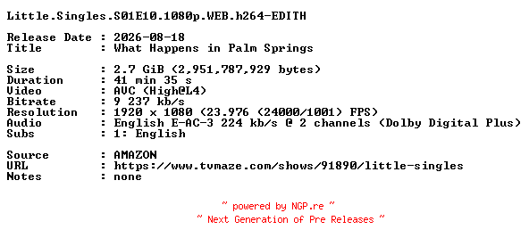 NFO for the release Little.Singles.S01E10.1080p.WEB.h264-EDITH by EDITH