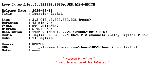 NFO for the release Love.It.or.List.It.S21E09.1080p.WEB.h264-EDITH by EDITH