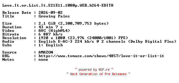 NFO for the release Love.It.or.List.It.S21E11.1080p.WEB.h264-EDITH by EDITH