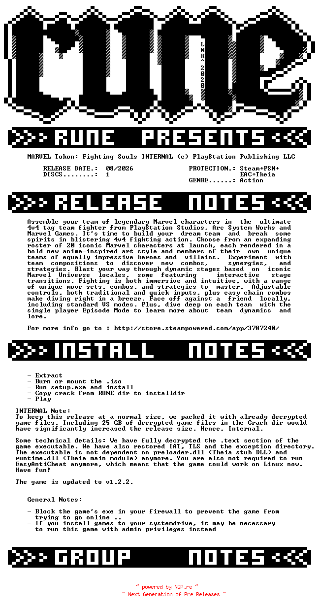 NFO for the release MARVEL.Tokon.Fighting.Souls.INTERNAL-RUNE by RUNE