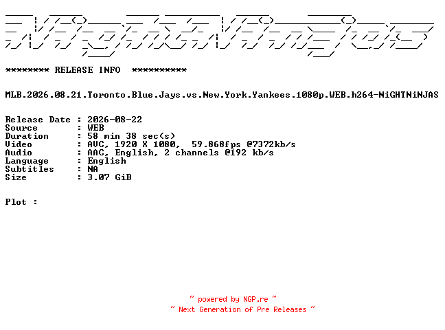 NFO for the release MLB.2026.08.21.Toronto.Blue.Jays.vs.New.York.Yankees.1080p.WEB.h264-NiGHTNiNJAS by NiGHTNiNJAS
