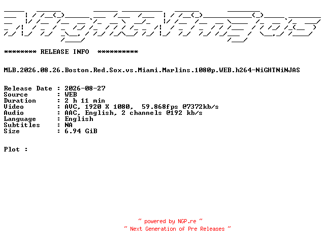 NFO for the release MLB.2026.08.26.Boston.Red.Sox.vs.Miami.Marlins.1080p.WEB.h264-NiGHTNiNJAS by NiGHTNiNJAS