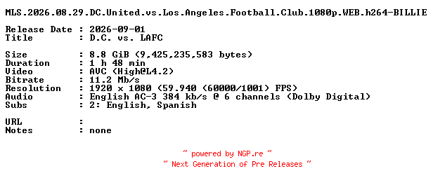 NFO for the release MLS.2026.08.29.DC.United.vs.Los.Angeles.Football.Club.1080p.WEB.h264-BILLIE by BILLIE