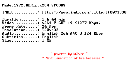 NFO for the release Made.1972.BDRip.x264-SPOOKS by SPOOKS