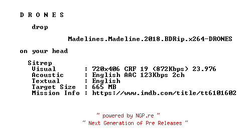 NFO for the release Madelines.Madeline.2018.BDRip.x264-DRONES by DRONES
