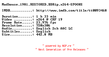 NFO for the release Madhouse.1981.RESTORED.BDRip.x264-SPOOKS by SPOOKS