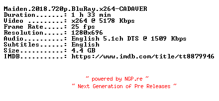 NFO for the release Maiden.2018.720p.BluRay.x264-CADAVER by CADAVER