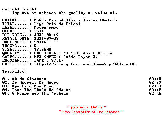 NFO for the release Makis_Psaradellis_x_Kostas_Chatzis-Ligo_Prin_Na_Feksei-EP-WEB-GR-2026-ENRiCH by ENRiCH